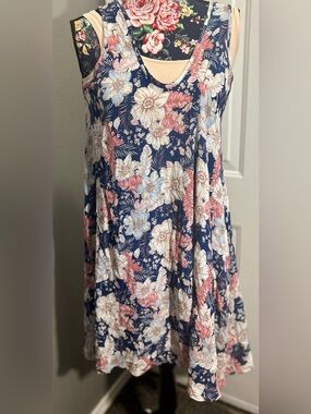 Apparel Love Floral Sleeveless Dress Small S Rayon Made in USA RD2207-1 Navy
